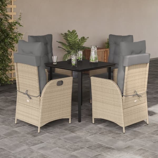 vidaXL spisebordssæt til haven 5 dele med hynder polyrattan beige
