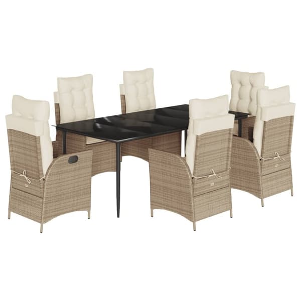 vidaXL spisebordssæt til haven 7 dele med hynder polyrattan beige