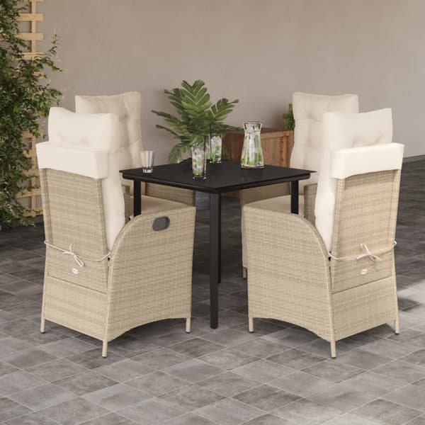 vidaXL spisebordssæt til haven 5 dele med hynder polyrattan beige