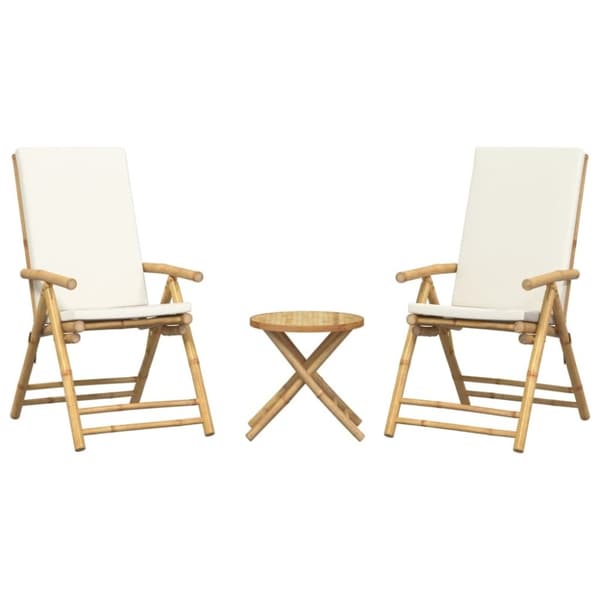 vidaXL bistrostole 3 stk. foldbare med cremehvide hynder bambus