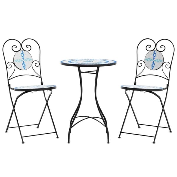 vidaXL Bistrobord med mosaikk blå og hvit jern og keramikk