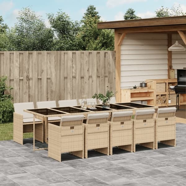 vidaXL spisebordssæt til haven 11 dele med hynder polyrattan beige