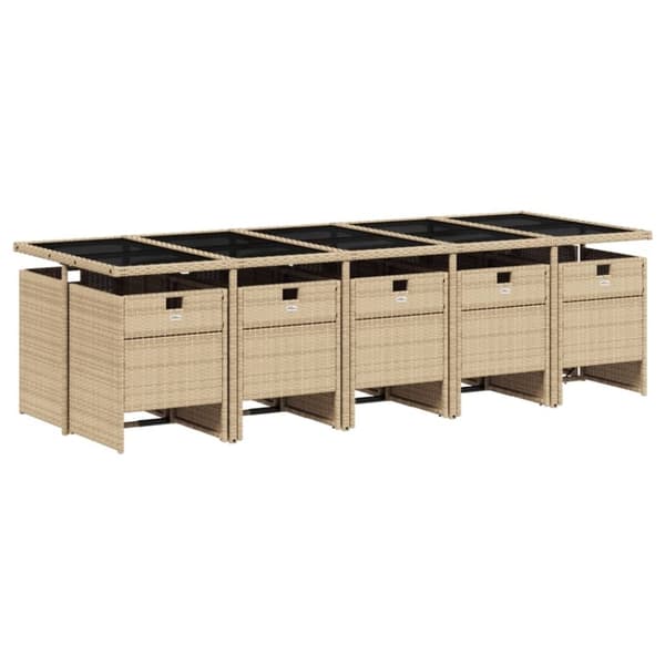 vidaXL spisebordssæt til haven 11 dele med hynder polyrattan beige