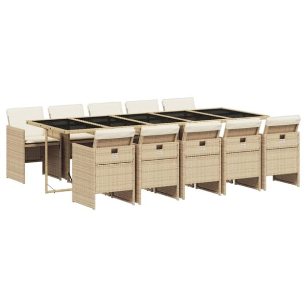 vidaXL spisebordssæt til haven 11 dele med hynder polyrattan beige