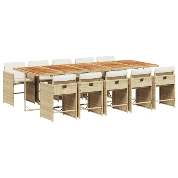 vidaXL spisebordssæt til haven 11 dele med hynder polyrattan beige