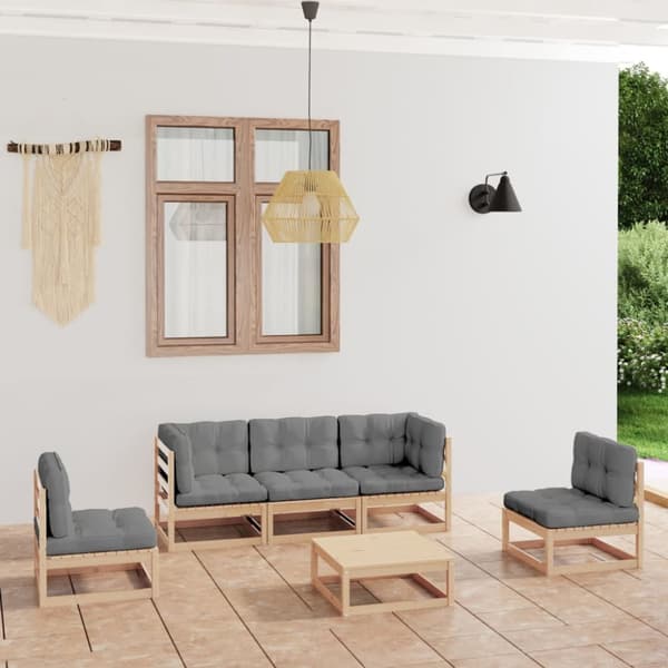 vidaXL Loungegrupp med dynor 6 delar massiv furu - Utemöbelgrupper