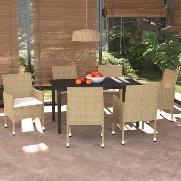 vidaXL Matgrupp för trädgården med dynor 7 delar konstrotting beige -  Utemöbelgrupper