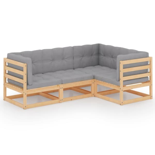 vidaXL Loungegrupp med dynor 4 delar massiv furu -  Utemöbelgrupper