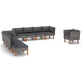 Miniatyrbillede 2 af 11: vidaXL loungesæt til haven 9 dele polyrattan og eukalyptustræ grå -  Havemøbelsæt