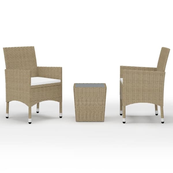 vidaXL 3-osainen Bistrosarja polyrottinki ja karkaistu lasi beige -  Ulkokalustesarjat