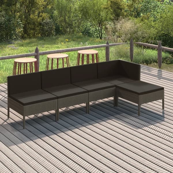 vidaXL loungesæt til haven 5 dele med hynder polyrattan grå - Havemøbelsæt