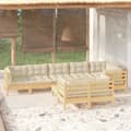 Miniatyrbillede 1 af 9: vidaXL loungesæt til haven 9 dele cremefarvede hynder massivt fyrretræ -  Havemøbelsæt
