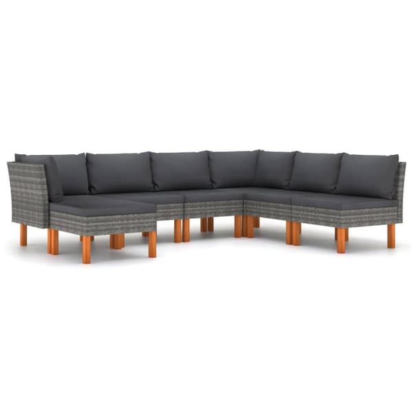 vidaXL loungesæt til haven 7 dele med hynder polyrattan grå -  Havemøbelsæt