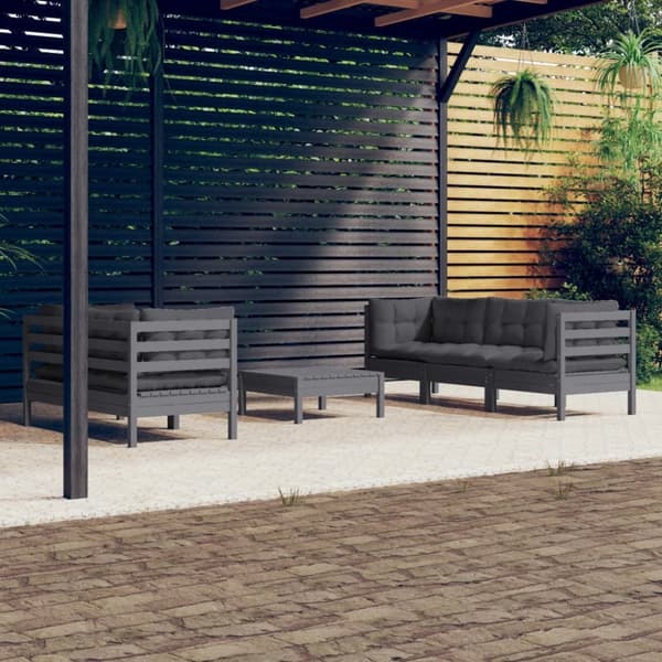 vidaXL Loungegrupp med antracit dynor 6 delar massiv furu -  Utemöbelgrupper