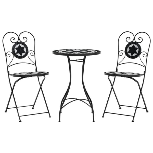 vidaXL Bistrobord med mosaikk svart og hvit jern og keramikk