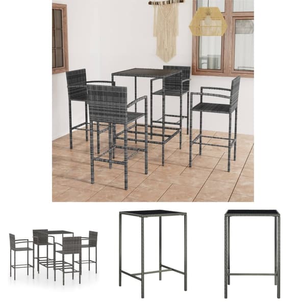 The Living Store 5-osainen Ulkobaariryhmä polyrottinki harmaa -  Ulkokalustesarjat