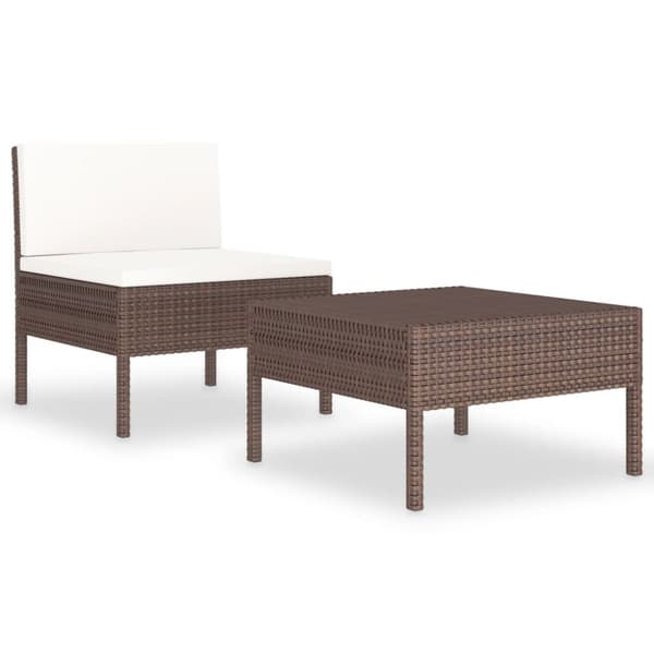 The Living Store loungesæt til haven 2 dele med hynder polyrattan brun -  Havemøbelsæt