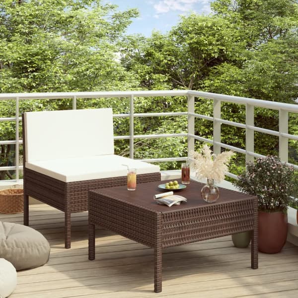 The Living Store loungesæt til haven 2 dele med hynder polyrattan brun -  Havemøbelsæt
