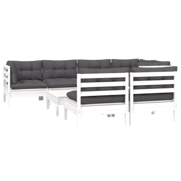 The Living Store Loungegrupp med dynor 8 delar vit massiv furu - Utemöbelgrupper