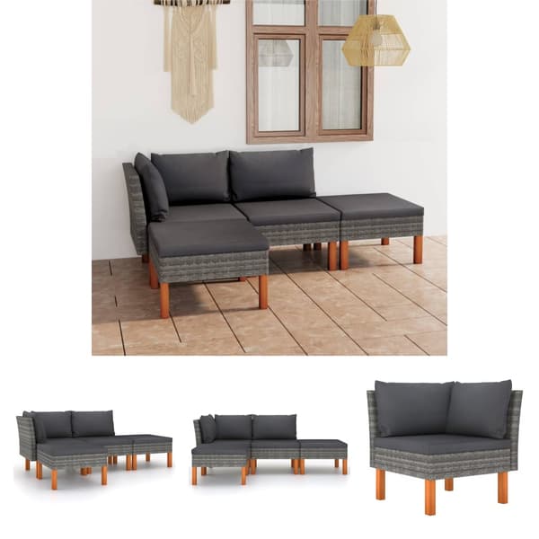 The Living Store loungesæt til haven 4 dele med hynder polyrattan grå - Havemøbelsæt