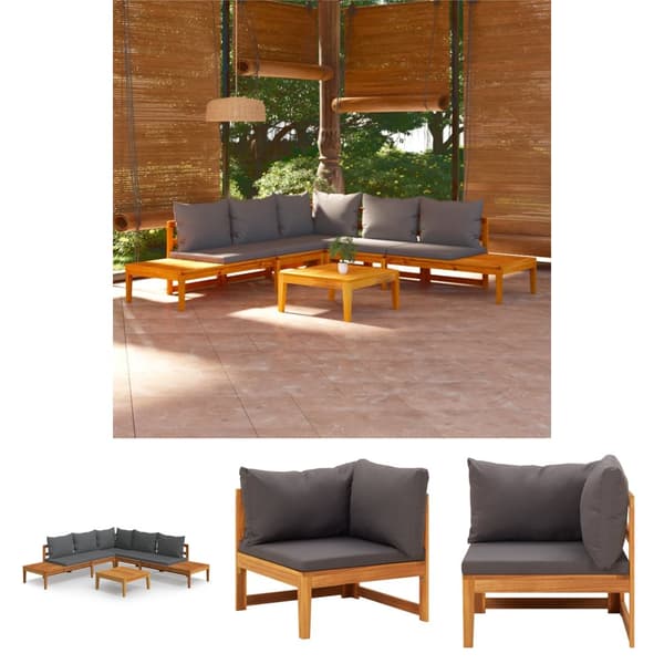The Living Store Loungegrupp för trädgården med mörkgråa dynor 4 delar akacia -  Utemöbelgrupper