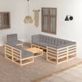 Miniatyrbillede 2 af 11: The Living Store loungesæt til haven 9 dele med hynder massivt fyrretræ -  Havemøbelsæt