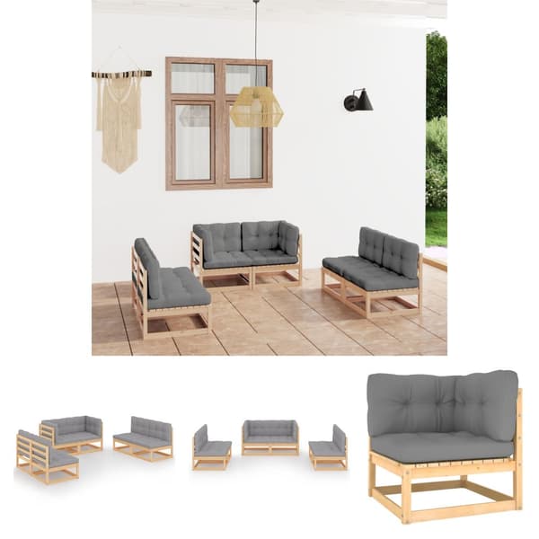 The Living Store loungesæt til haven 6 dele med hynder massivt fyrretræ - Havemøbelsæt