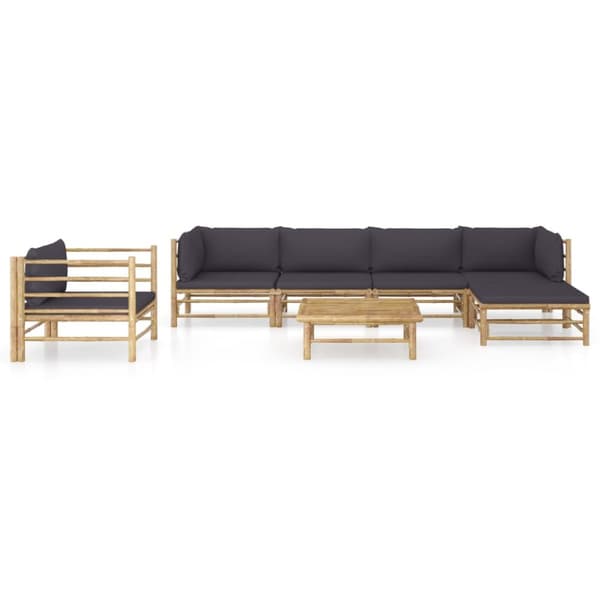 The Living Store Loungegrupp för trädgården med mörkgrå dynor 7 delar bambu - Utemöbelgrupper