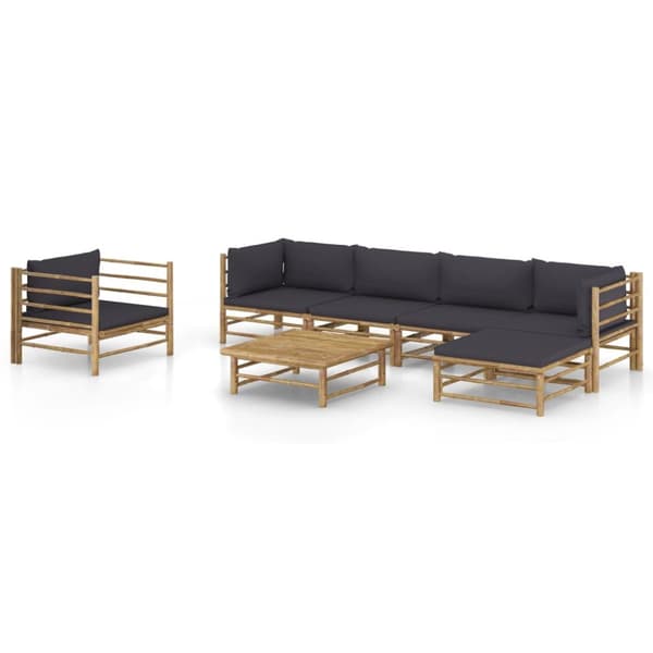 The Living Store Loungegrupp för trädgården med mörkgrå dynor 7 delar bambu - Utemöbelgrupper