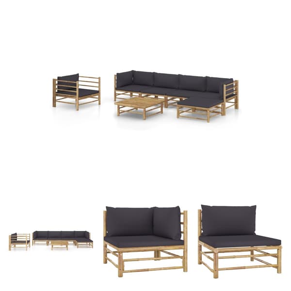 The Living Store Loungegrupp för trädgården med mörkgrå dynor 7 delar bambu - Utemöbelgrupper