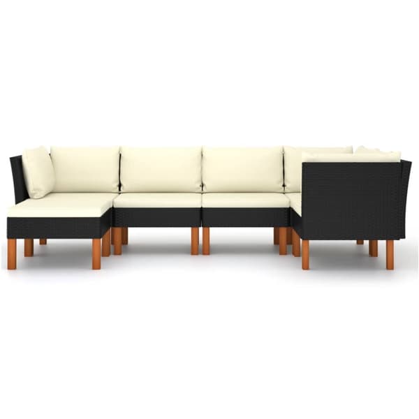The Living Store loungesæt til haven 6 dele med hynder polyrattan sort -  Havemøbelsæt