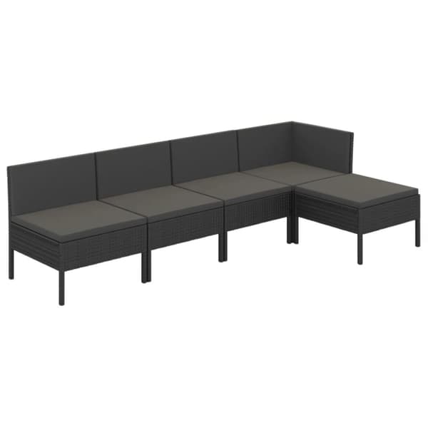 The Living Store Loungegrupp med dynor 5 delar konstrotting svart -  Utemöbelgrupper