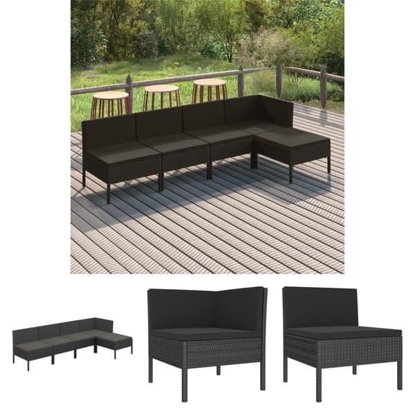The Living Store Loungegrupp med dynor 5 delar konstrotting svart -  Utemöbelgrupper