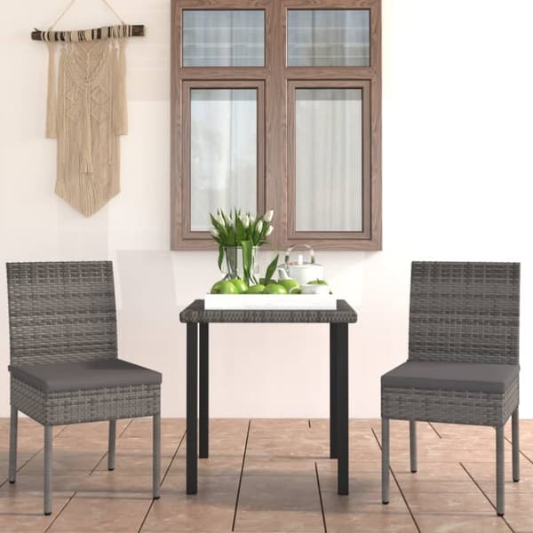 The Living Store Matgrupp för trädgården 3 delar konstrotting grå - Utemöbelgrupper