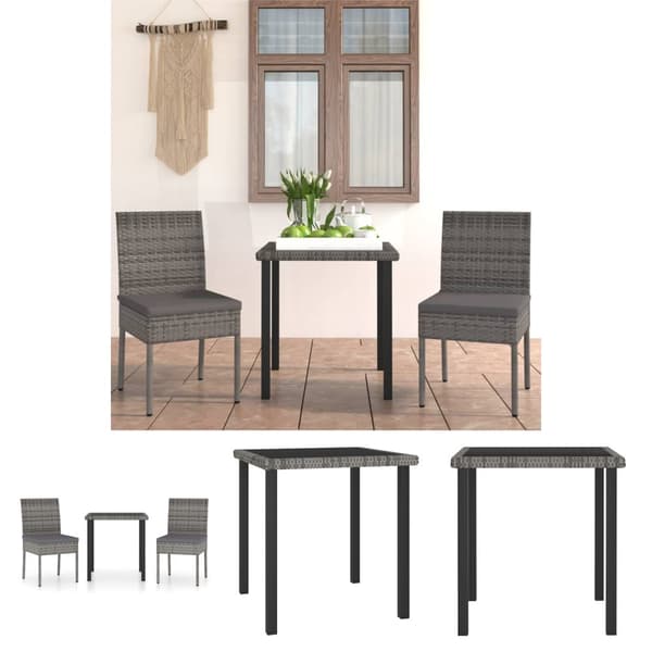 The Living Store Matgrupp för trädgården 3 delar konstrotting grå - Utemöbelgrupper