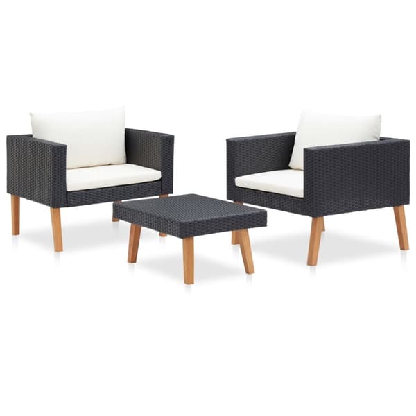 The Living Store loungesæt til haven 3 dele med hynder polyrattan sort -  Havemøbelsæt