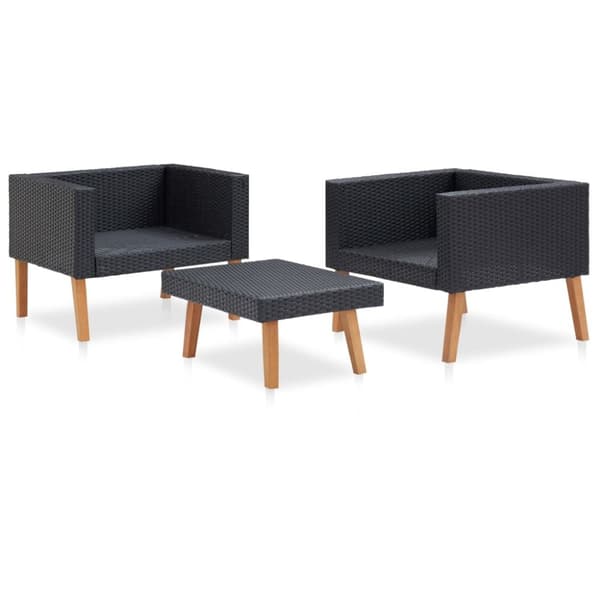 The Living Store loungesæt til haven 3 dele med hynder polyrattan sort -  Havemøbelsæt