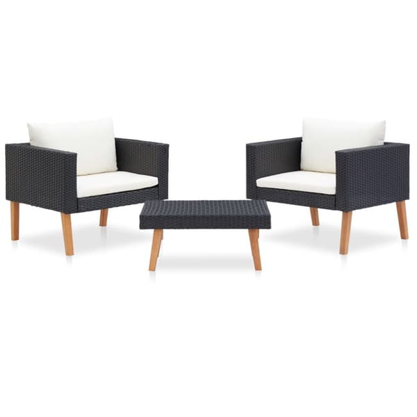 The Living Store loungesæt til haven 3 dele med hynder polyrattan sort -  Havemøbelsæt