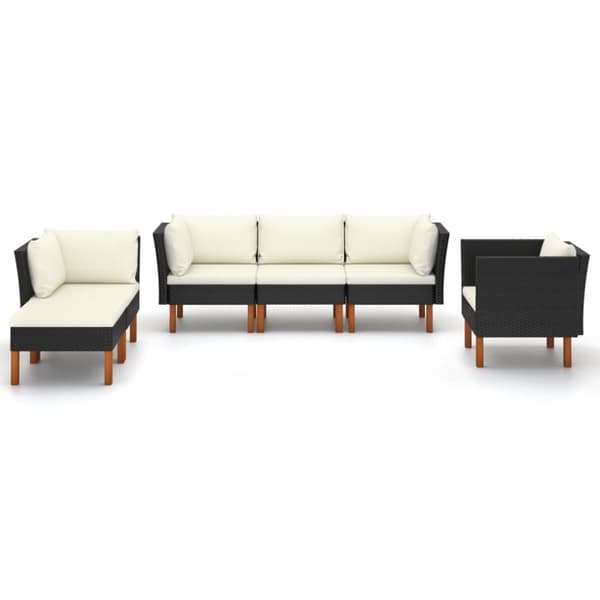 The Living Store loungesæt til haven 6 dele polyrattan og eukalyptustræ sort - Havemøbelsæt
