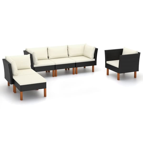The Living Store loungesæt til haven 6 dele polyrattan og eukalyptustræ sort -  Havemøbelsæt