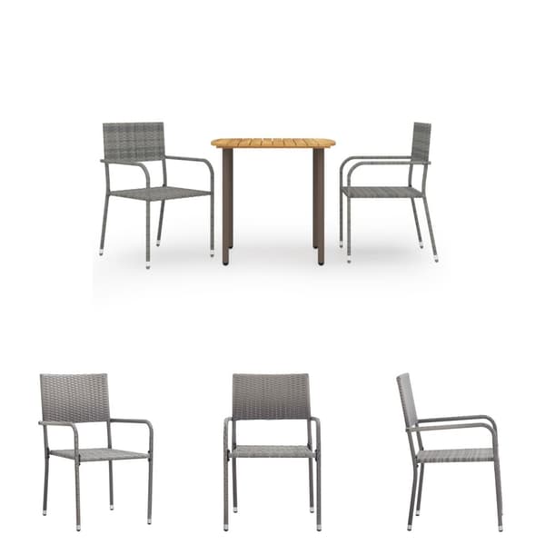 The Living Store Matgrupp för trädgården 3 delar konstrotting grå -  Utemöbelgrupper