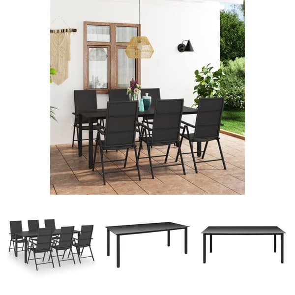 The Living Store Matgrupp för trädgården 7 delar svart - Utemöbelgrupper