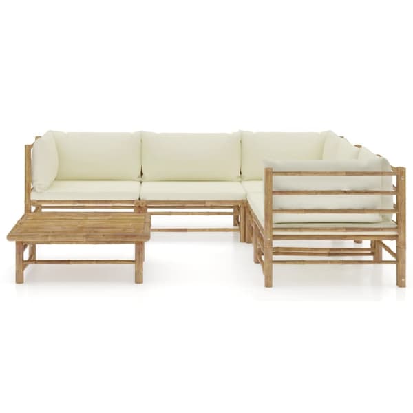 The Living Store Loungegrupp för trädgården med gräddvita dynor 6 delar bambu - Utemöbelgrupper