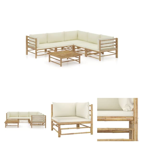 The Living Store Loungegrupp för trädgården med gräddvita dynor 6 delar bambu - Utemöbelgrupper