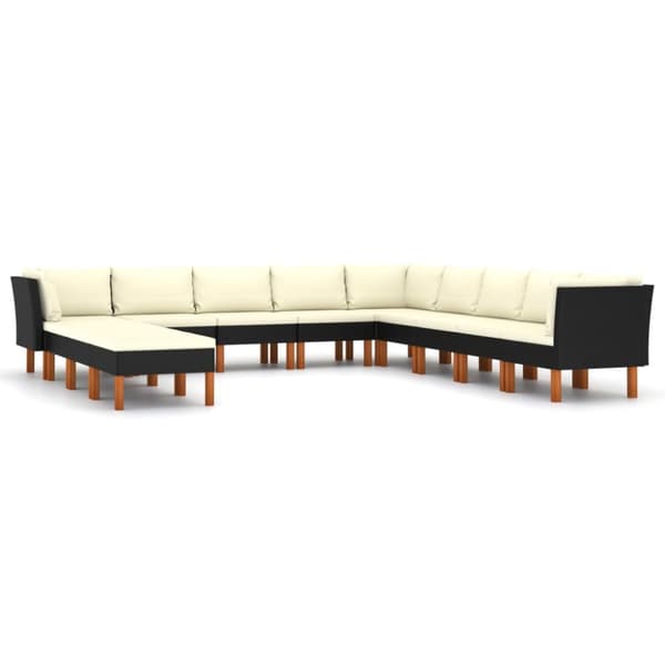 The Living Store loungesæt til haven 12 dele med hynder polyrattan sort -  Havemøbelsæt