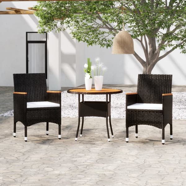 The Living Store Matgrupp för trädgården 3 delar konstrotting svart -  Utemöbelgrupper