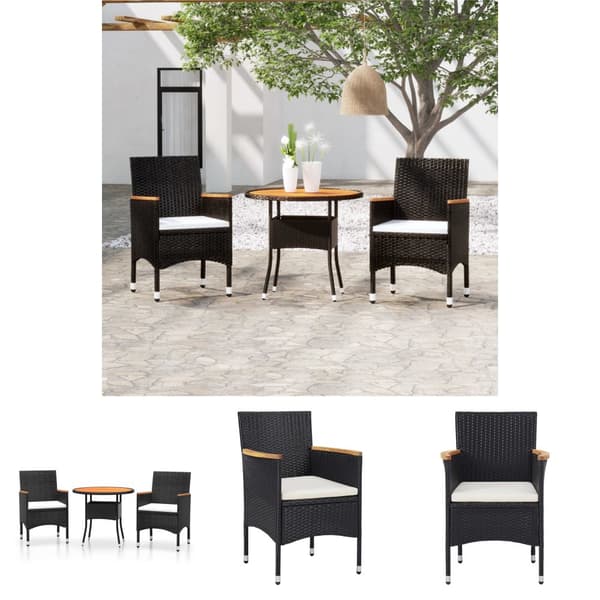 The Living Store Matgrupp för trädgården 3 delar konstrotting svart -  Utemöbelgrupper