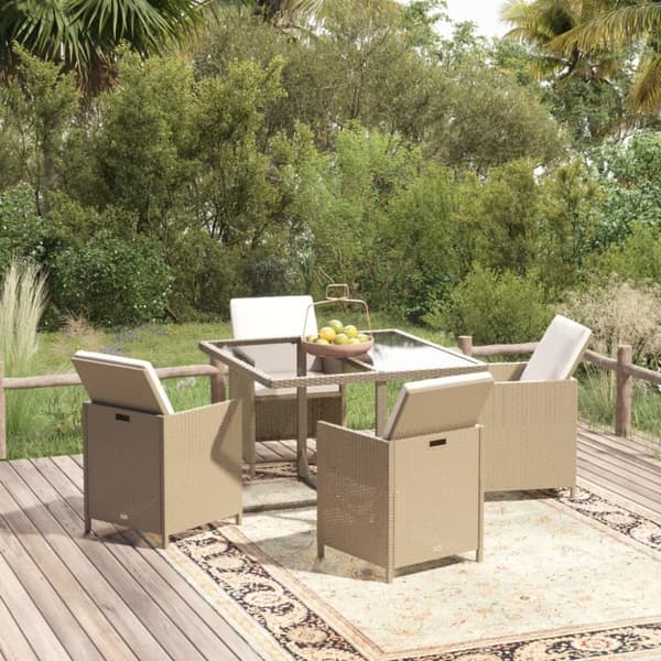 The Living Store Matgrupp för trädgården med dynor 5 delar konstrotting beige - Utemöbelgrupper