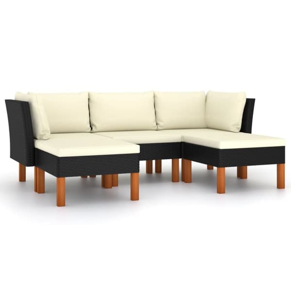The Living Store loungesæt til haven 5 dele med hynder polyrattan sort - Havemøbelsæt
