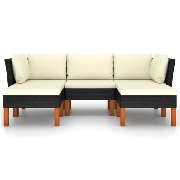 The Living Store loungesæt til haven 5 dele med hynder polyrattan sort - Havemøbelsæt
